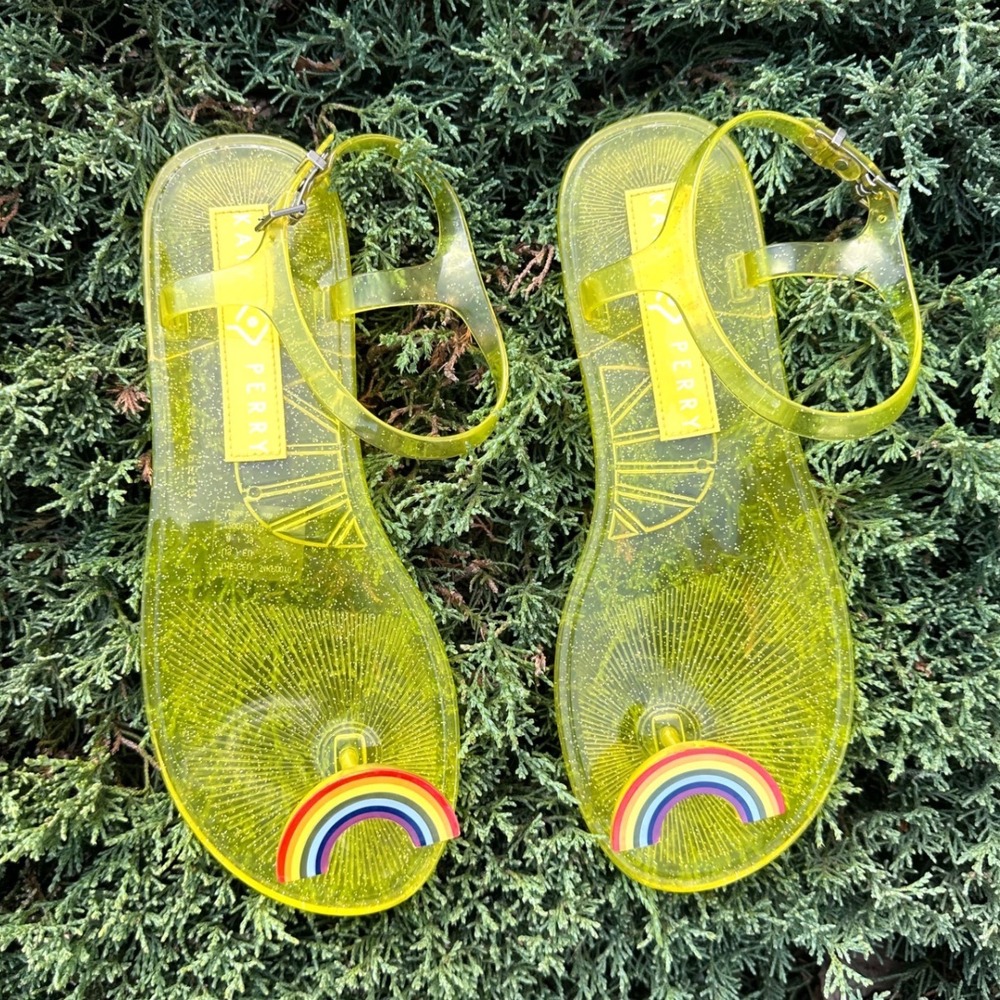 Katy Perry The Geli PVC Yellow Rainbow Jelly Sandals Women's Size 9 Shoes